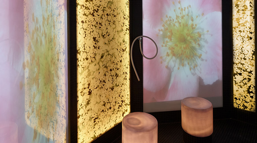 blossom themed experience room with seats 