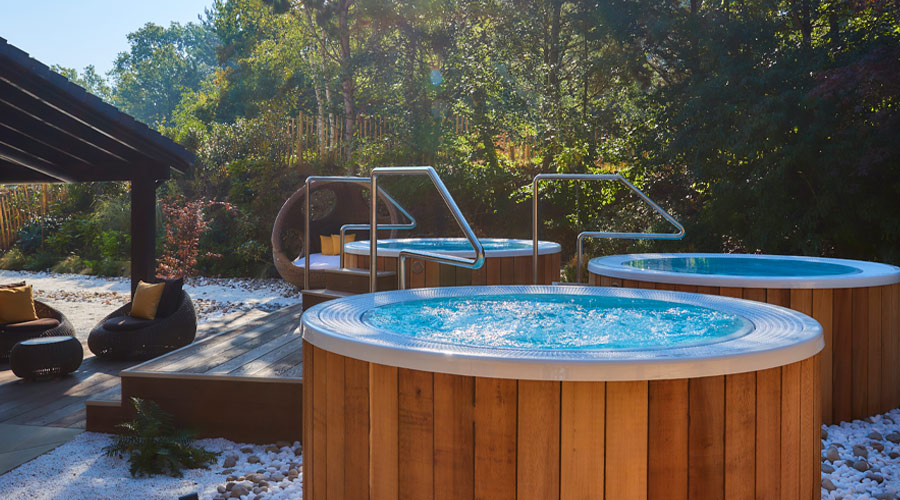 Three bubbling hot tubs.