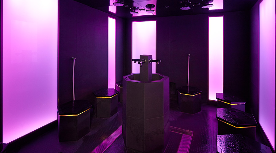 steam bath with purple lighting