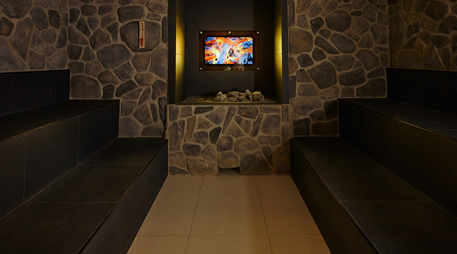 stoned sauna with benches