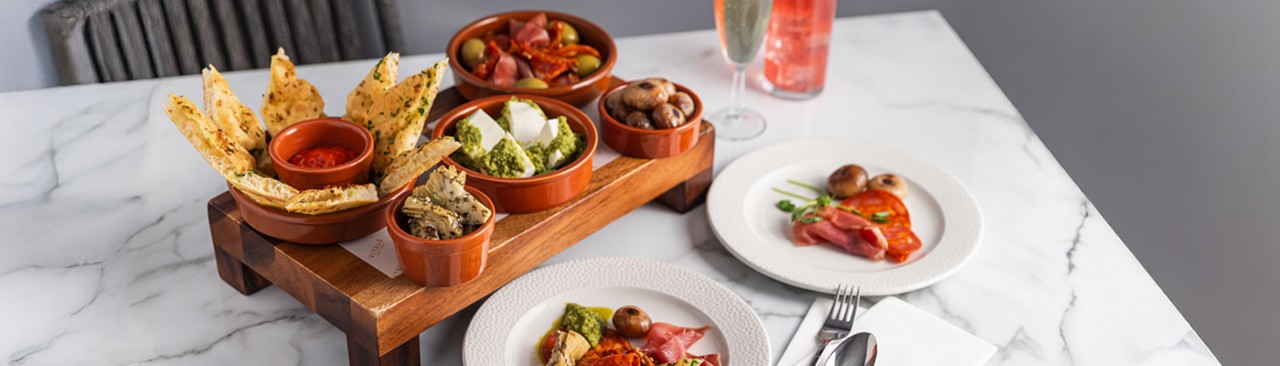 Mediterranean Platter with a selection of antipasti.