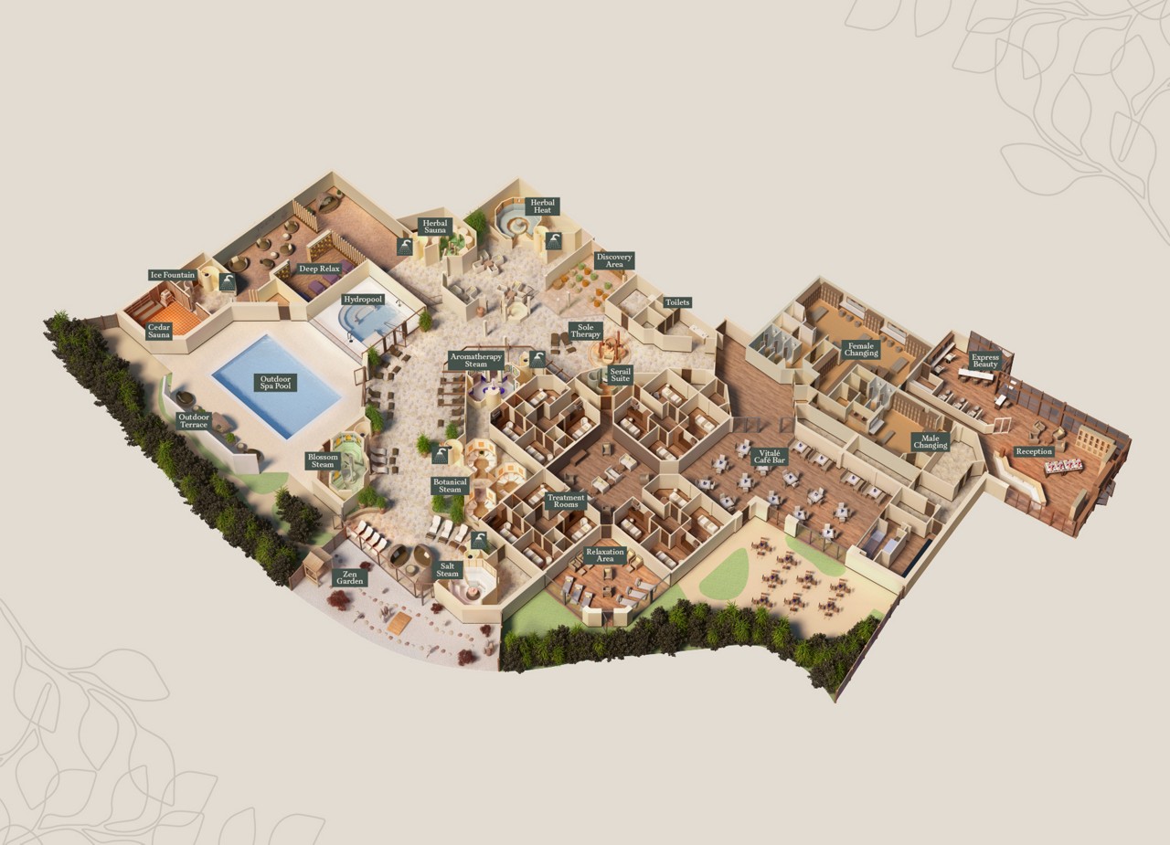 Floorplan layout of Aqua Sana Forest Spa at Whinfell Forest.