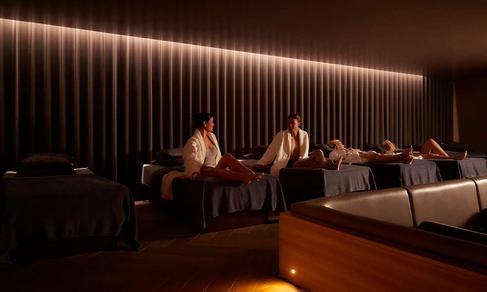 Group laying in the deep relax room.